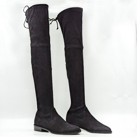 Stuart Weitzman Women Lowland Back Lace Black Suede OTK fashion Boots size 7.5 - Picture 1 of 11